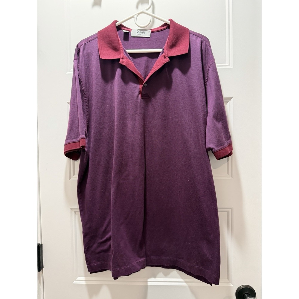 Pringle‎ Scotland Polo Shirt Mens L Purple Burgundy Cotton Golf Vintage 90s